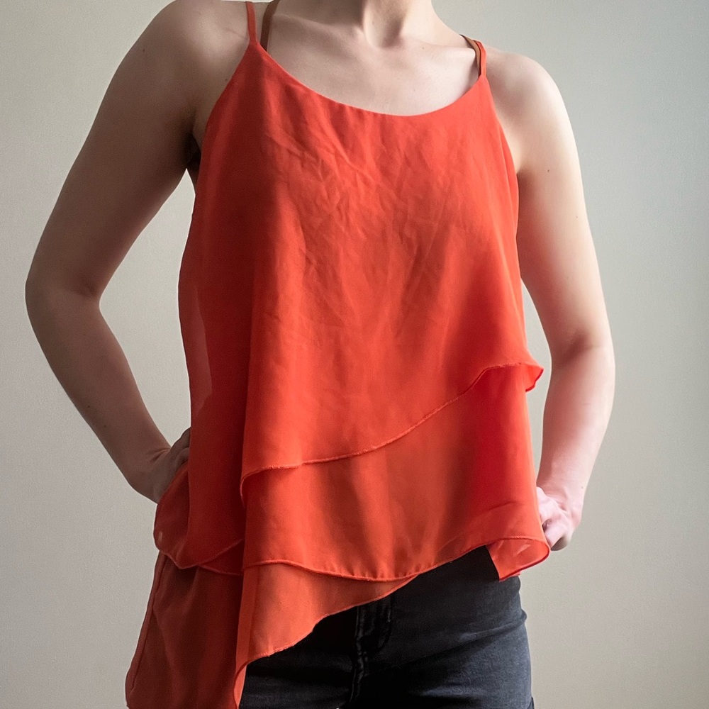 Y2K Orange Ruffle Layer Top - Picture 2 of 6